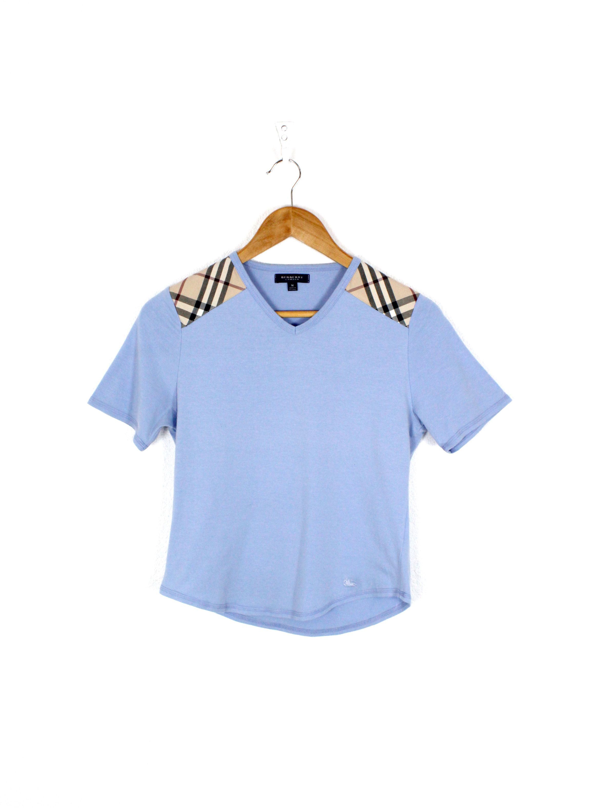 Burberry Burberry Shoulders Beige Check Nova Blue Tee Tshirt Size M / US 6-8 / IT 42-44 - 1 Thumbnail