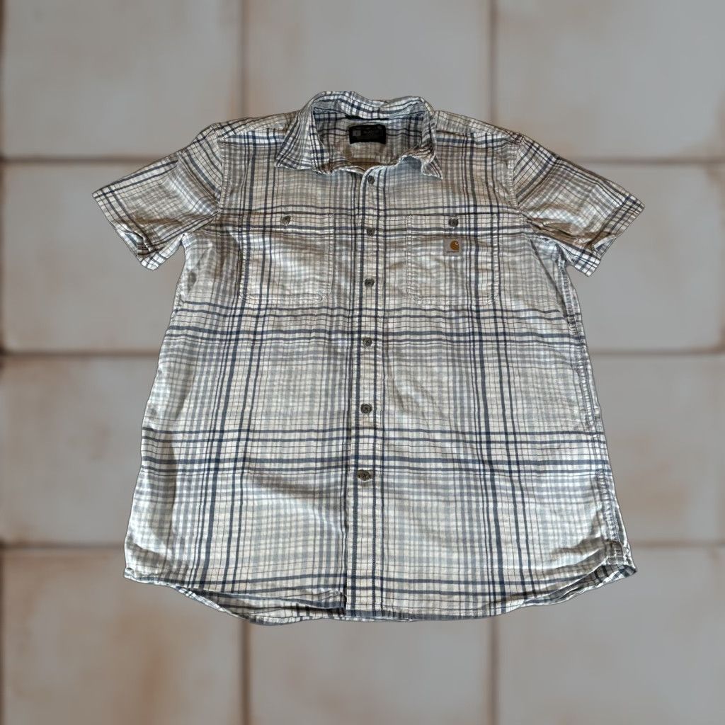 Carhartt Carhartt Mens Short Sleeve Shirt Plaid Button Front Lightweight Stretch Workwear L Black Blue Patterned Cotton Spandex Relaxed Fit Casual Summer Size US L / EU 52-54 / 3 - 1 Thumbnail