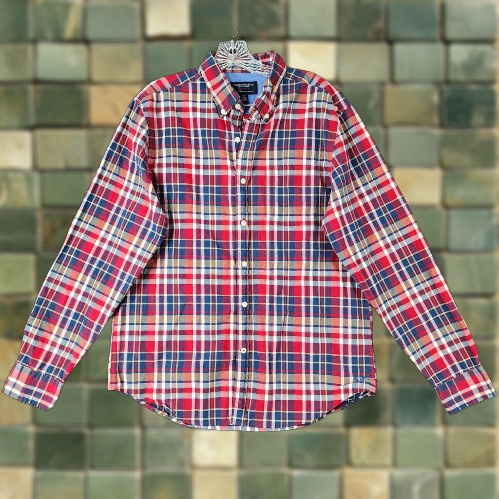 American Eagle Outfitters VINTAGE? No—American Eagle Shirt Men L Athletic Fit Plaid Long Sleeve Button-Up Red Blue Size L Mens Size US L / EU 52-54 / 3 - 1 Thumbnail