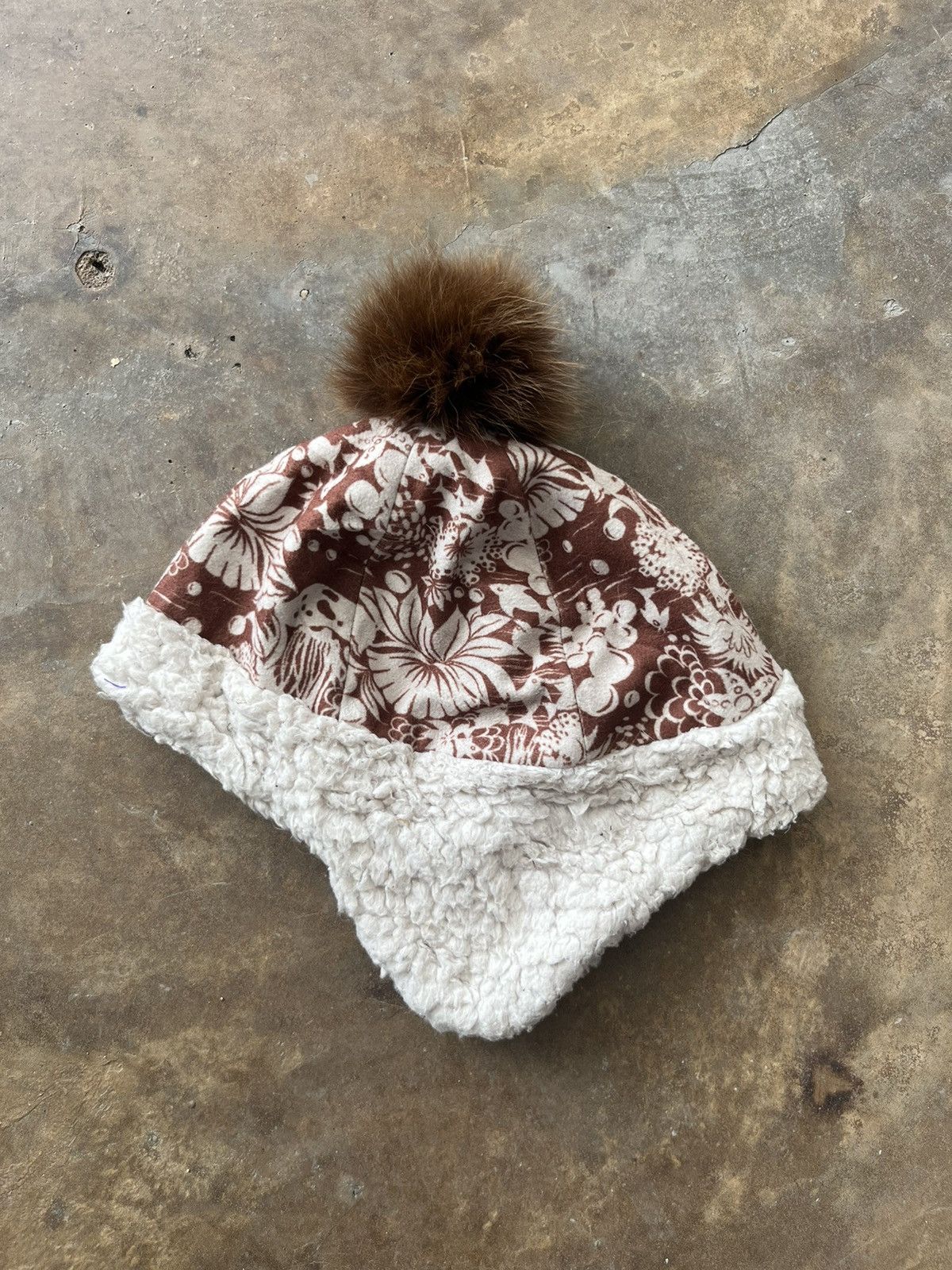 image of Ca4La Floral Ear Flap Beanie Snowcap in Brown, Men's