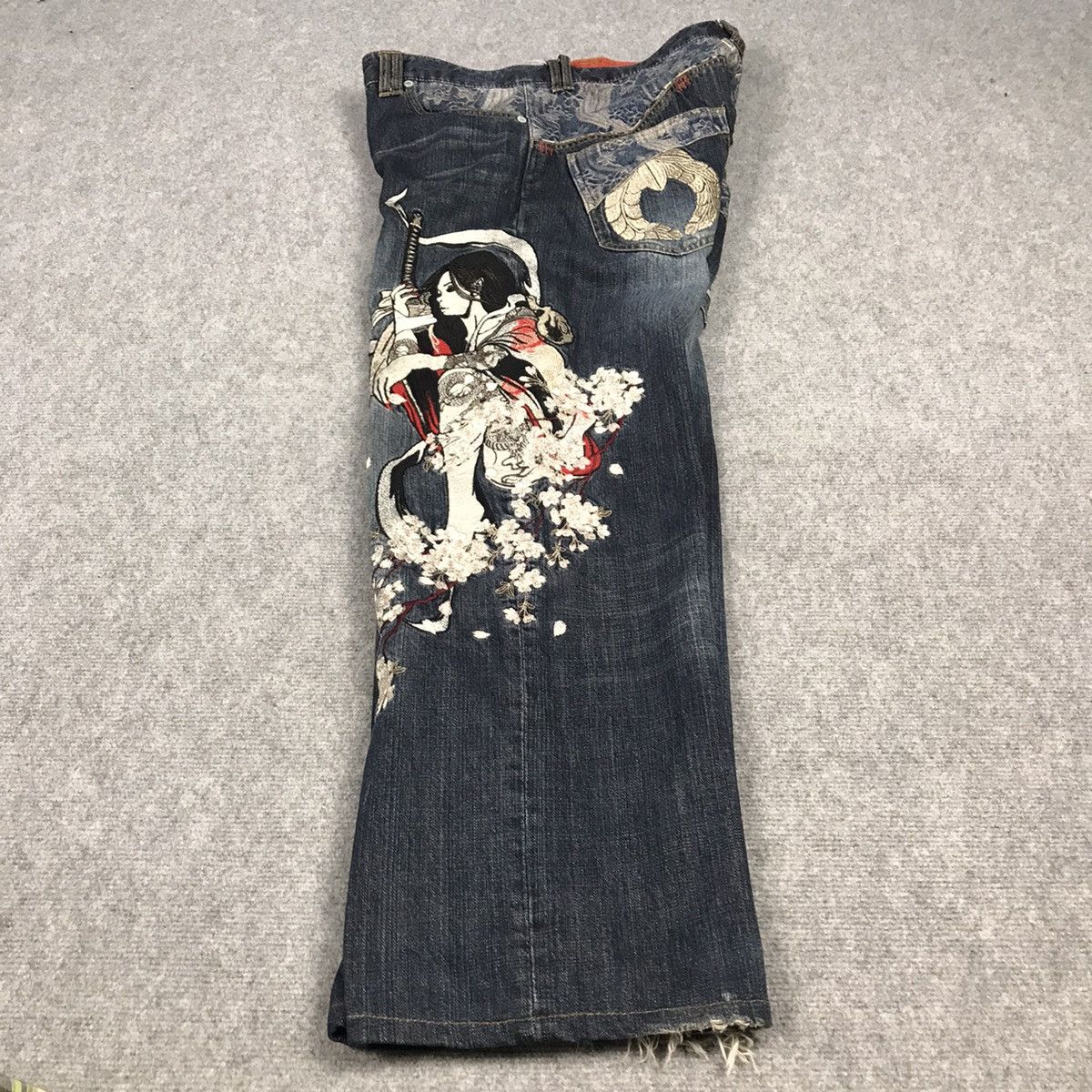 JAPANESE DENIM STYLE EMBROIDERY ART BAGGY PANTS