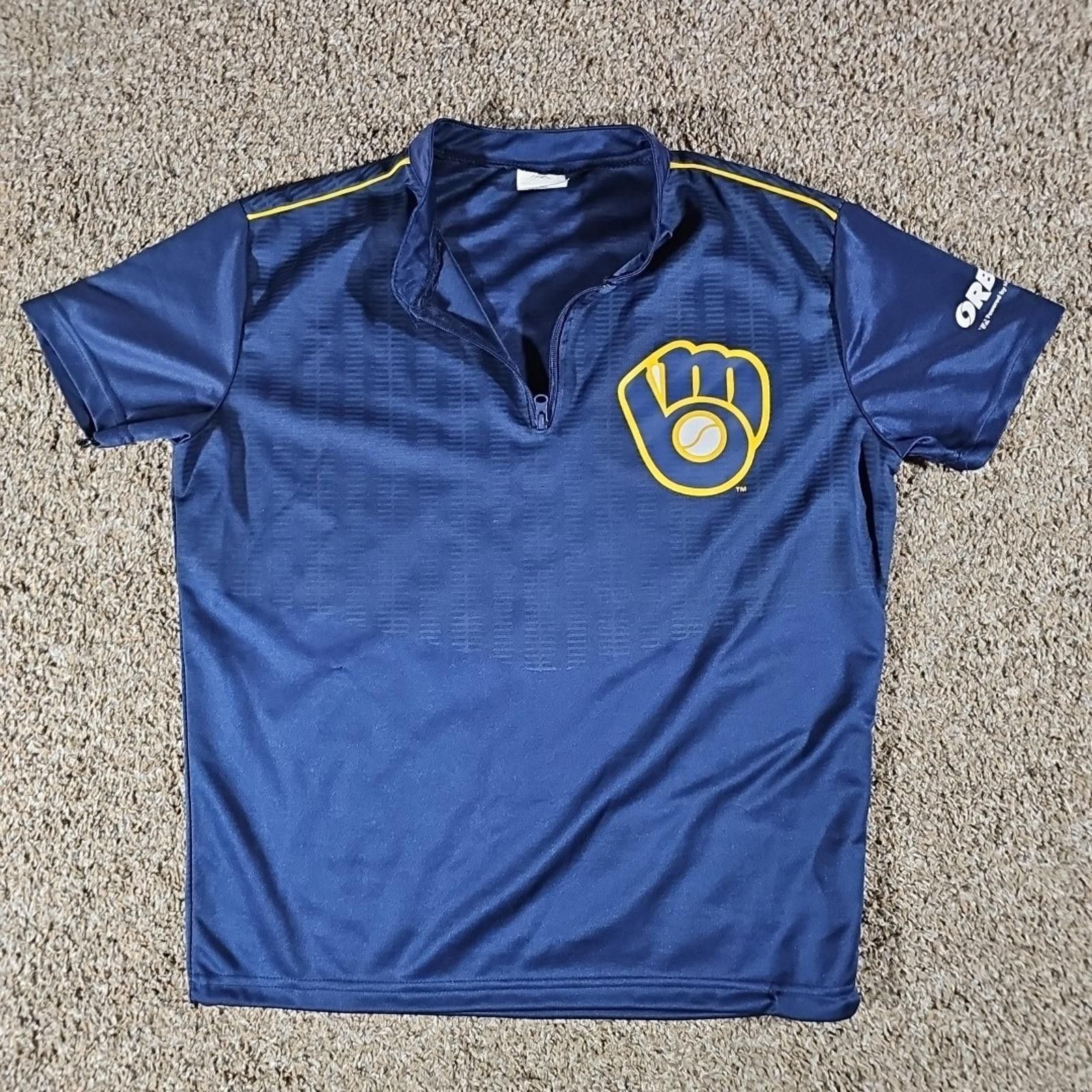 MLB Adult Milwaukee Brewers 1/4 Zip Pullover WarmUp Shirt Blue M Size US M / EU 48-50 / 2 - 1 Thumbnail