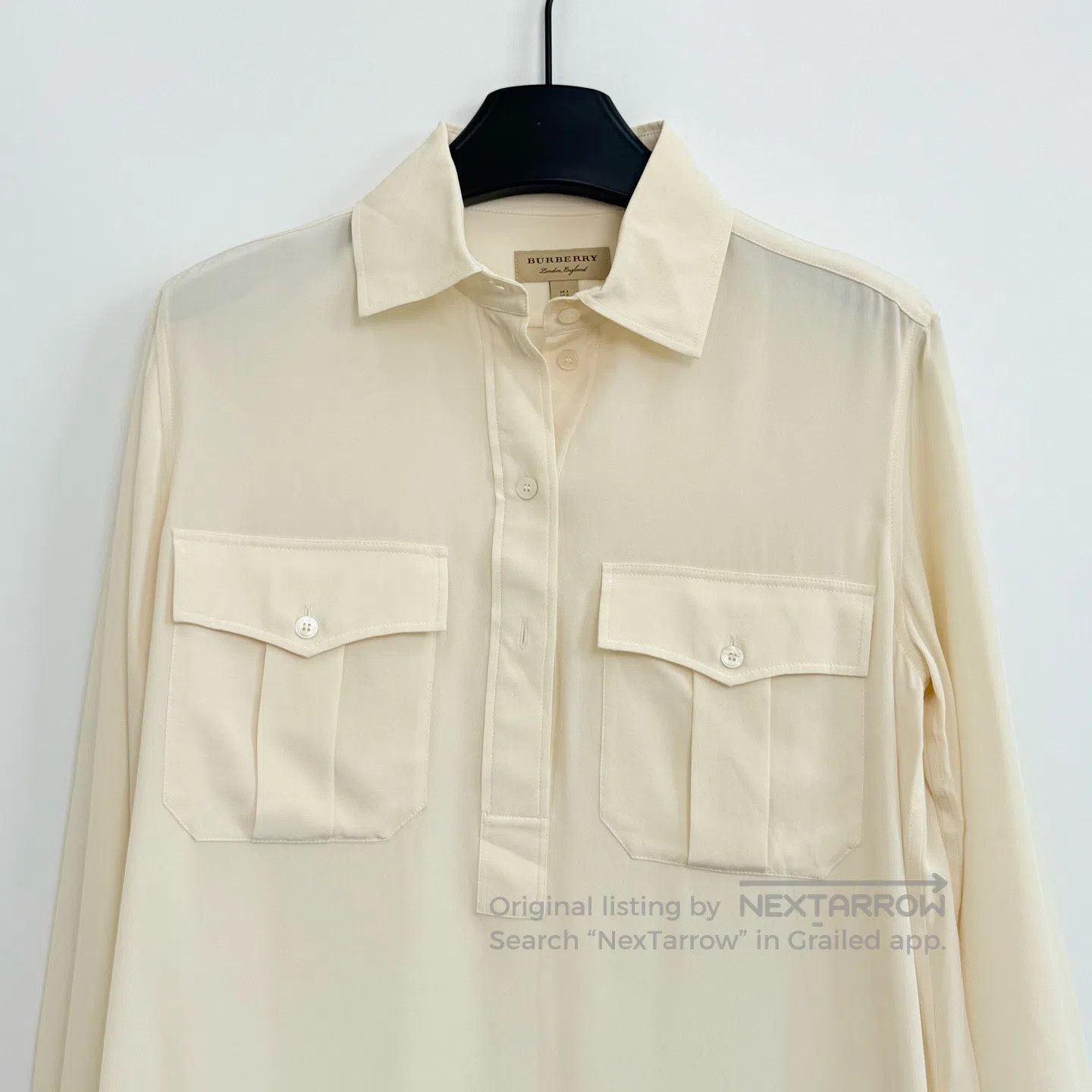 Burberry Burberry Ivory Open-Front Double-Pocket Shirt| Size XXS / US 00 / IT 34 - 2 Thumbnail