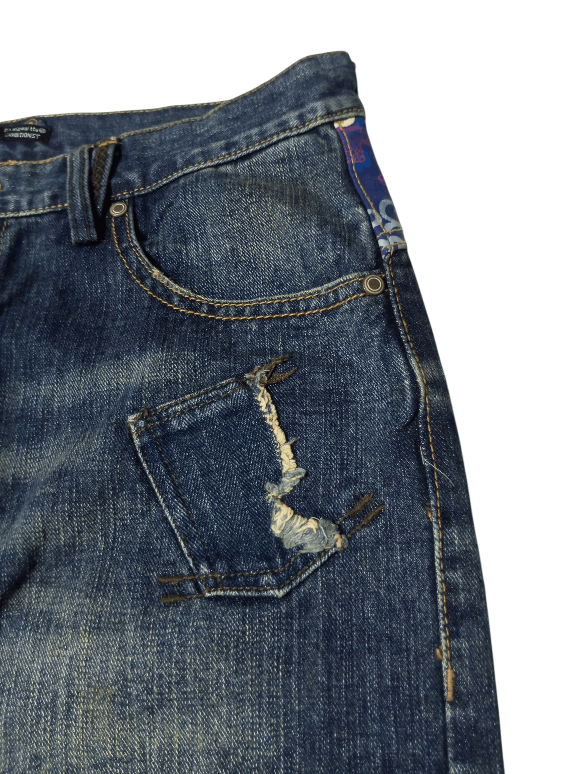 Karakuri Tamashii Vintage exhibitionist embroidery distressed flared denim Size US 33 - 10 Thumbnail