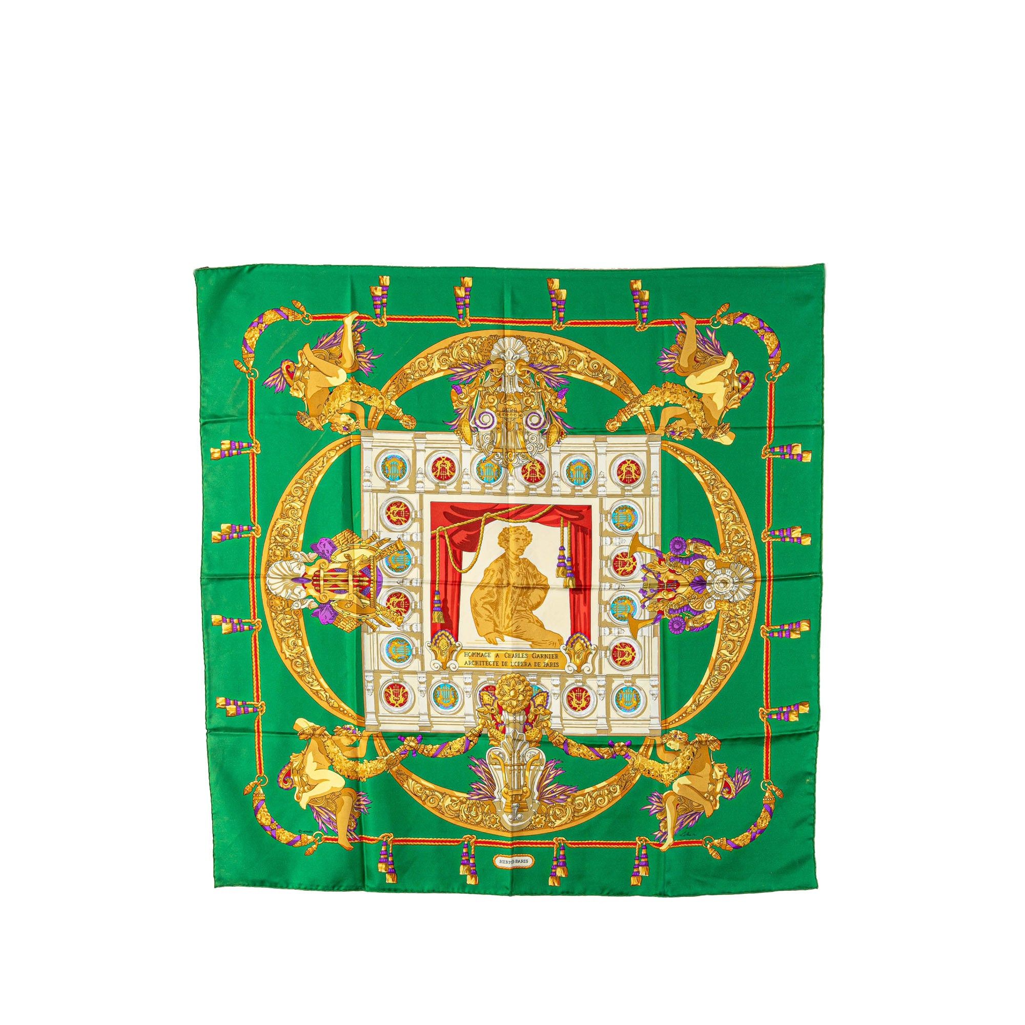 Hermes Hermès Hommage a Charles Garnier Silk Scarf Green Size ONE SIZE - 1 Thumbnail