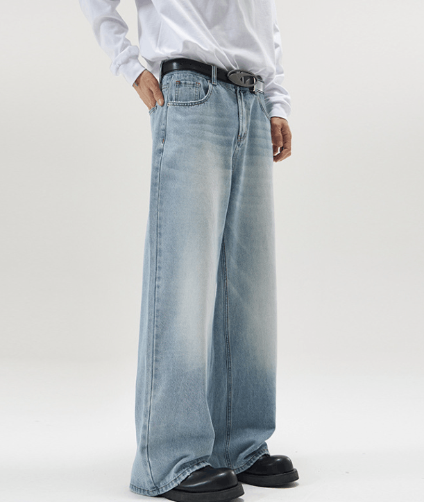 Japanese Brand × Jean Light blue washed loose straight-leg wide-leg jeans Size US 32 / EU 48 - 4 Thumbnail