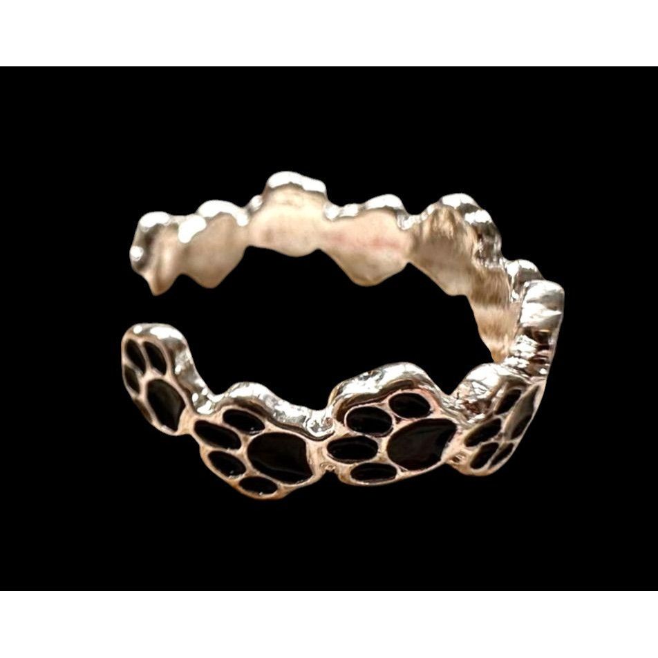 Handmade Paw Print Ring New Silver Black Dogs Cats Animal Rescue Pet Size ONE SIZE - 2 Thumbnail