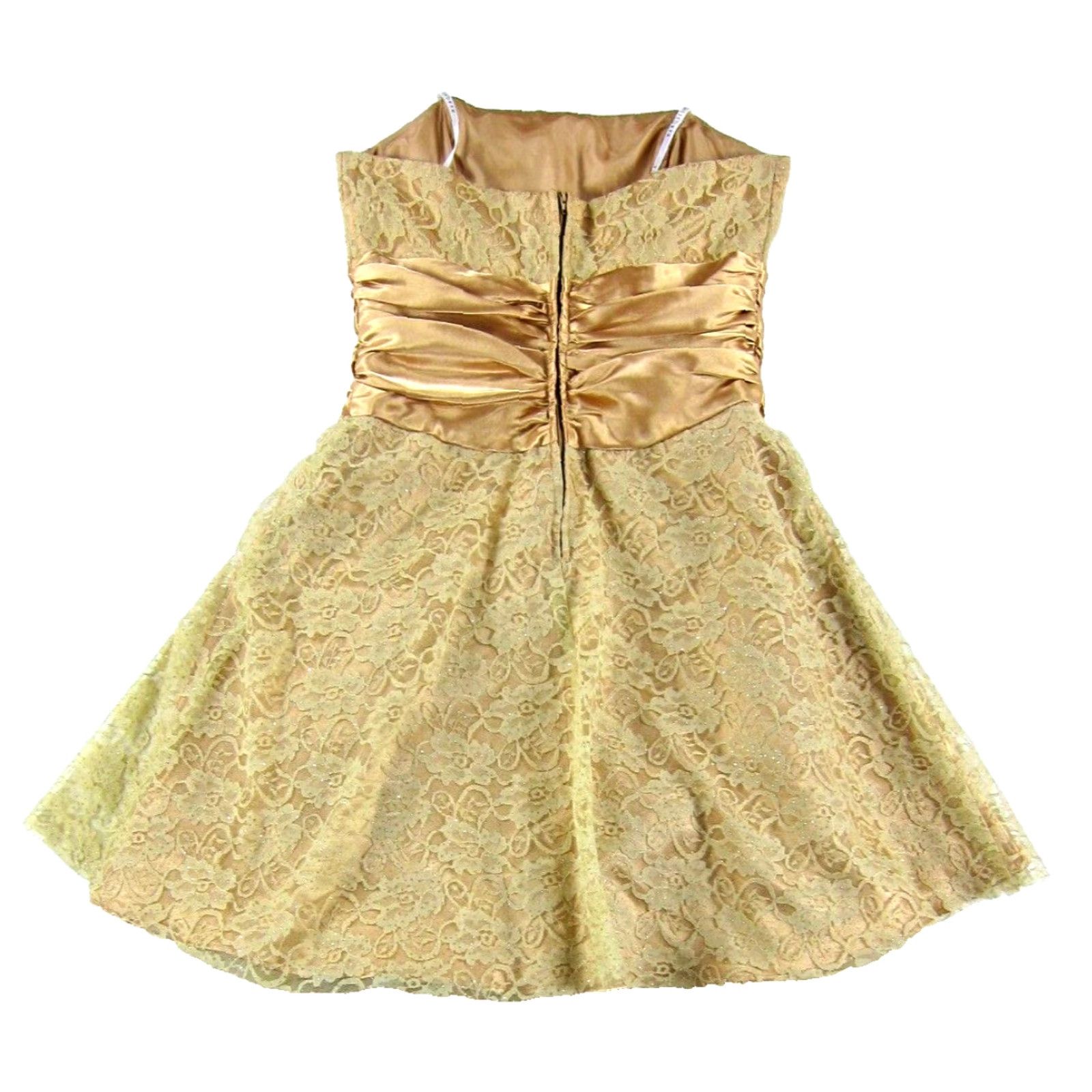 Vintage VTG 90's Y2K MASQUERADE Gown Prom Dress Strapless Gold Satin Glitter Lace 9/10 Women Vestina? Size M / US 6-8 / IT 42-44 - 2 Thumbnail