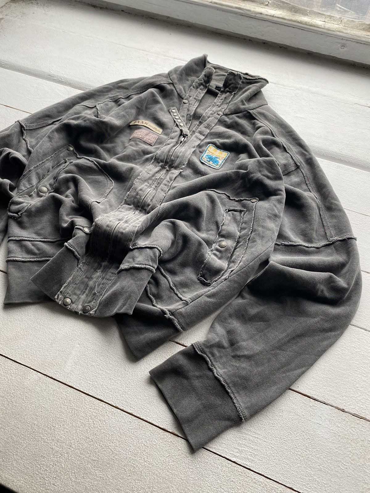 Diesel × If Six Was Nine 🔥90s Diesel Grey Washed Distressed Fabric Zip Sweatshirt Size US L / EU 52-54 / 3 - 1 Thumbnail