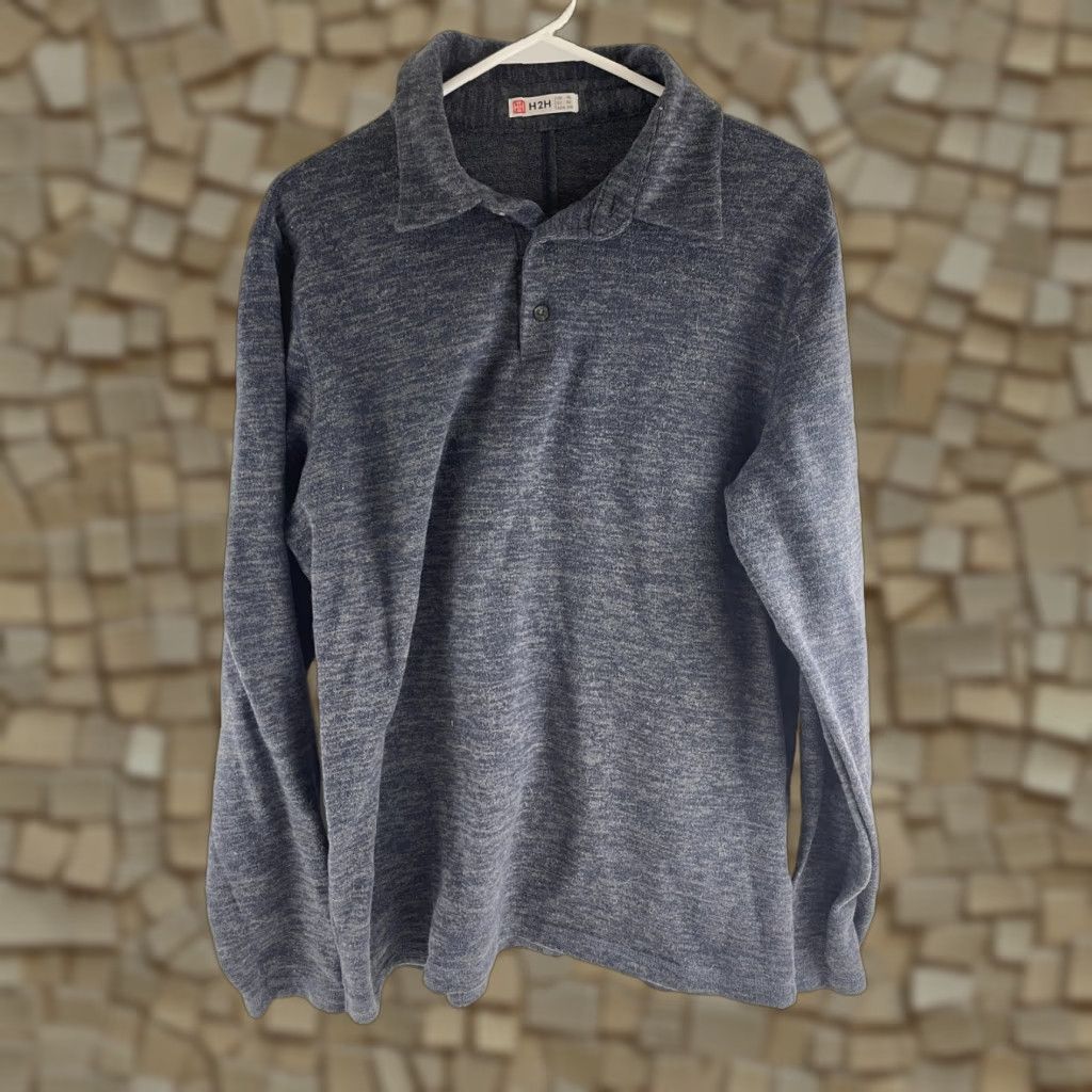 Vintage H2H Sweater Men XL Gray Navy Pullover 1/4 Button Long Sleeve Knit Polo Knit Collared Pullover Modern 1/4 Button Up Size US XL / EU 56 / 4 - 1 Thumbnail