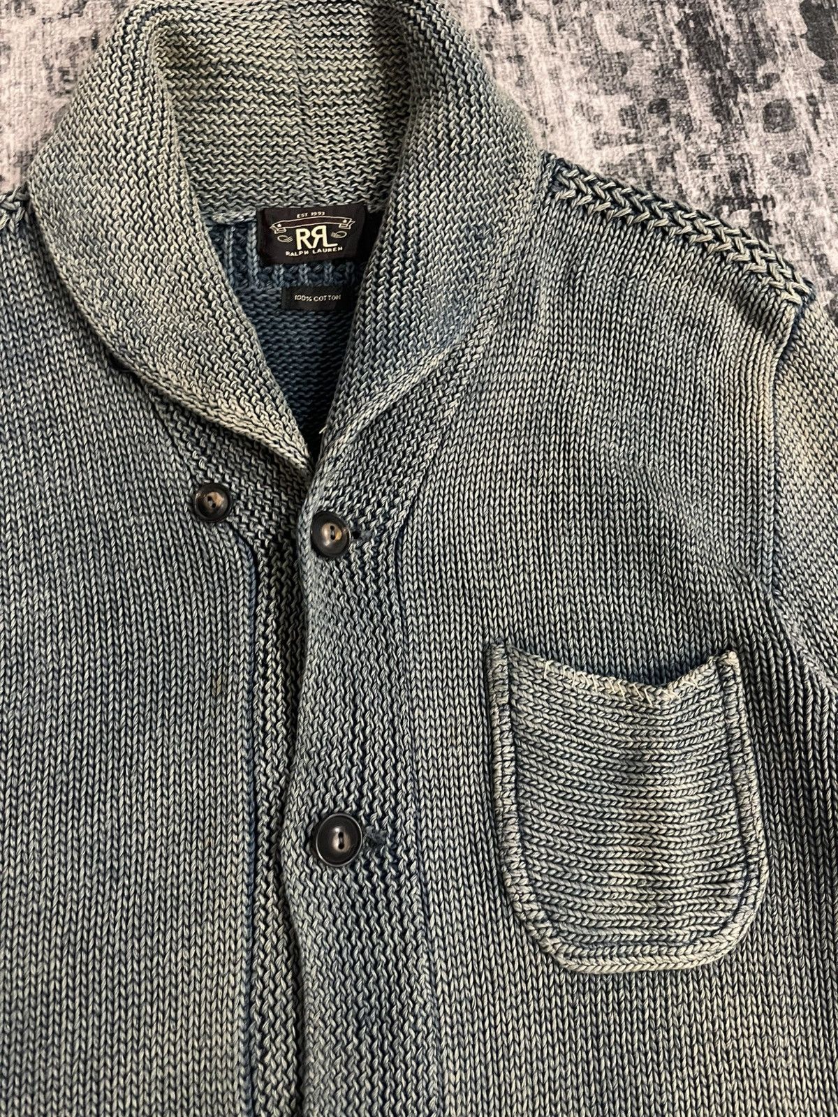 RRL Ralph Lauren RRL Double Ralph Lauren Indigo Cardigan Distressed Knit Size US L / EU 52-54 / 3 - 7 Thumbnail