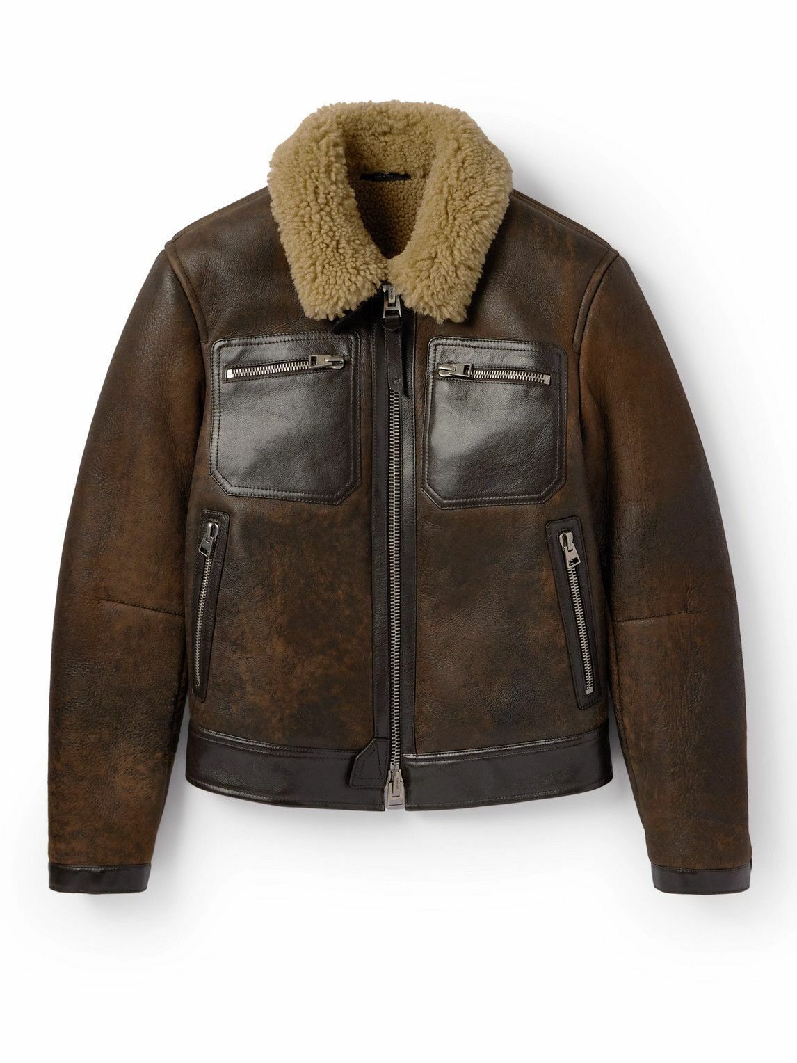 Tom Ford o1sndg1125 LBS016 Shearling Trimmed Leather Jacket in Brown Size US XL / EU 56 / 4 - 1 Thumbnail
