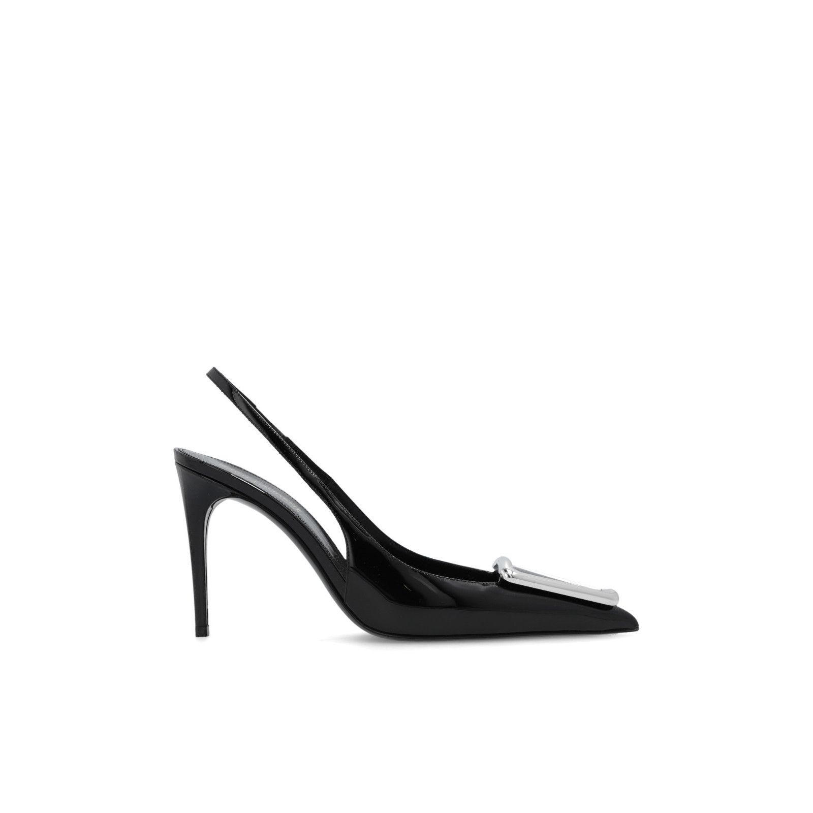 SAINT LAURENT Avenue Black 95mm Slingback Pumps New & Authen