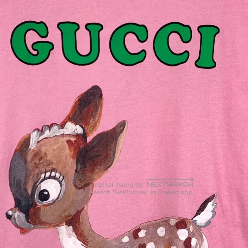 Gucci Gucci Pink deer floral printed cotton round-neck short-sle Size M / US 6-8 / IT 42-44 - 4 Thumbnail