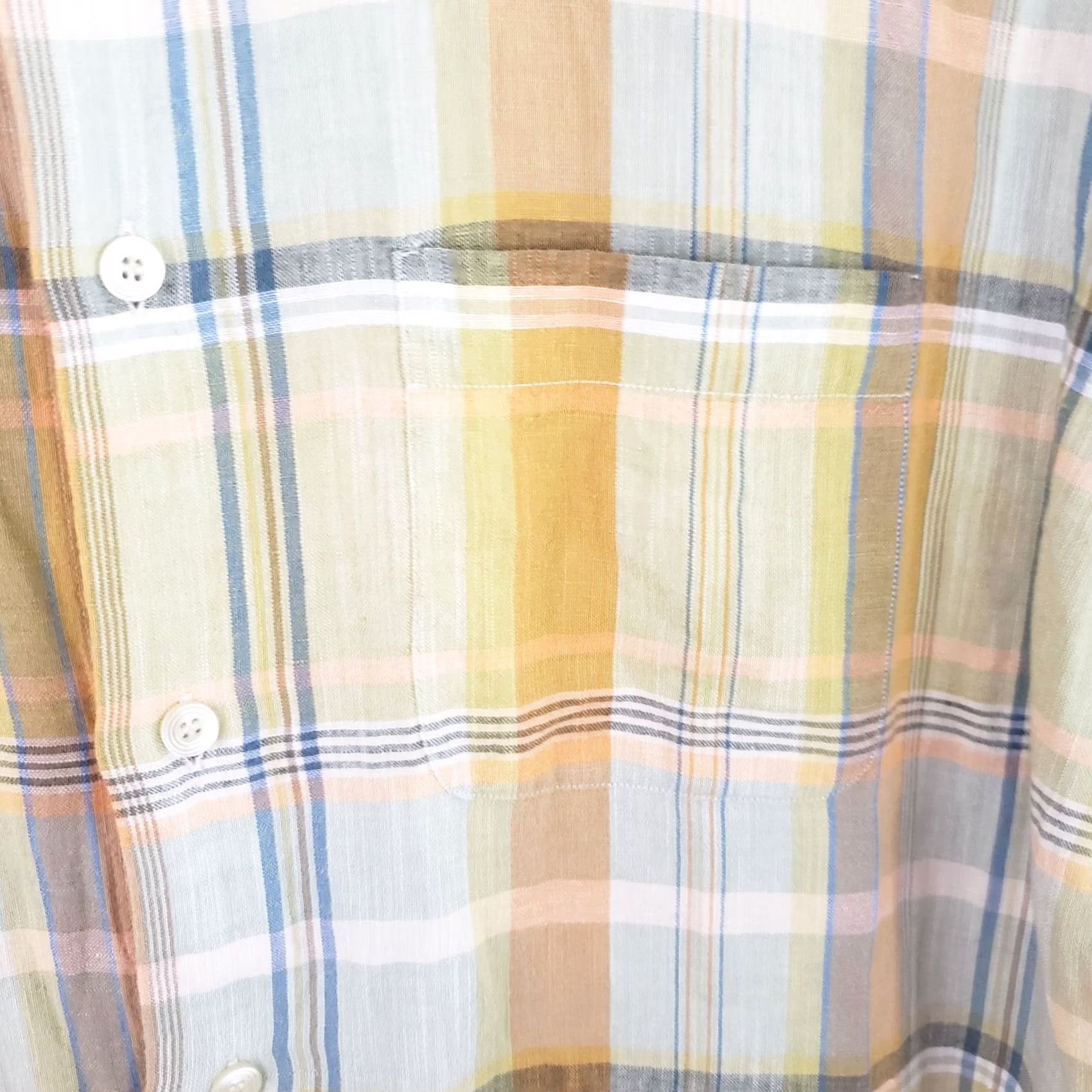 Vintage Two Flowers Linen Blend Camp Shirt Men XL Yellow Green Orange Plaid SS Button Size US XL / EU 56 / 4 - 4 Thumbnail