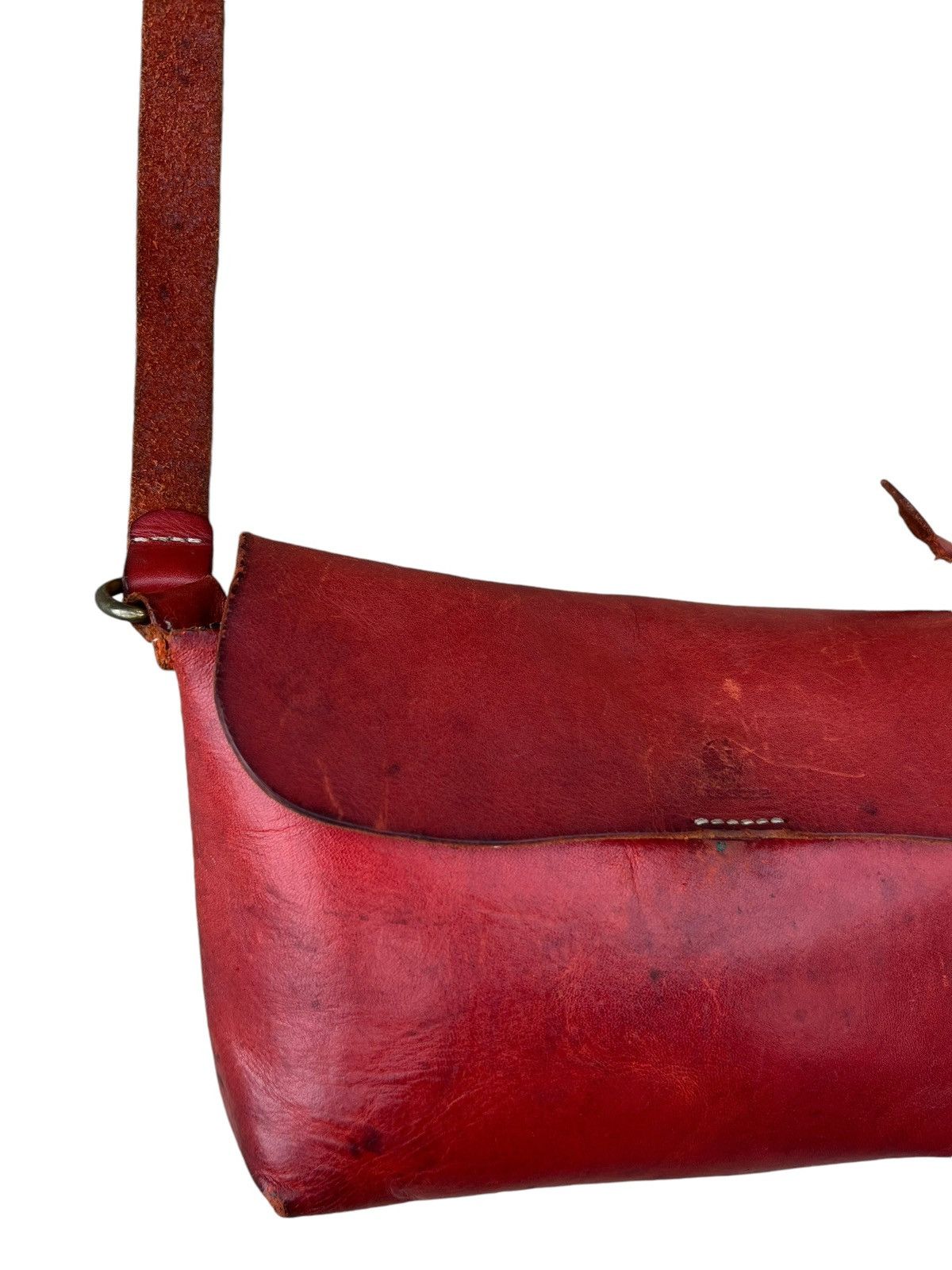 Leather Vintage Kissora Japan Fade Distress Patina Leather Sling Bag Size ONE SIZE - 8 Thumbnail