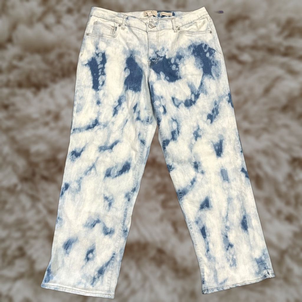 LOGO Lori Goldstein Womens 14 Tie Dye Denim Boyfriend Jeans Blue White Stretch Jeans 5-Pocket Mens? Wait end gender. Womens.