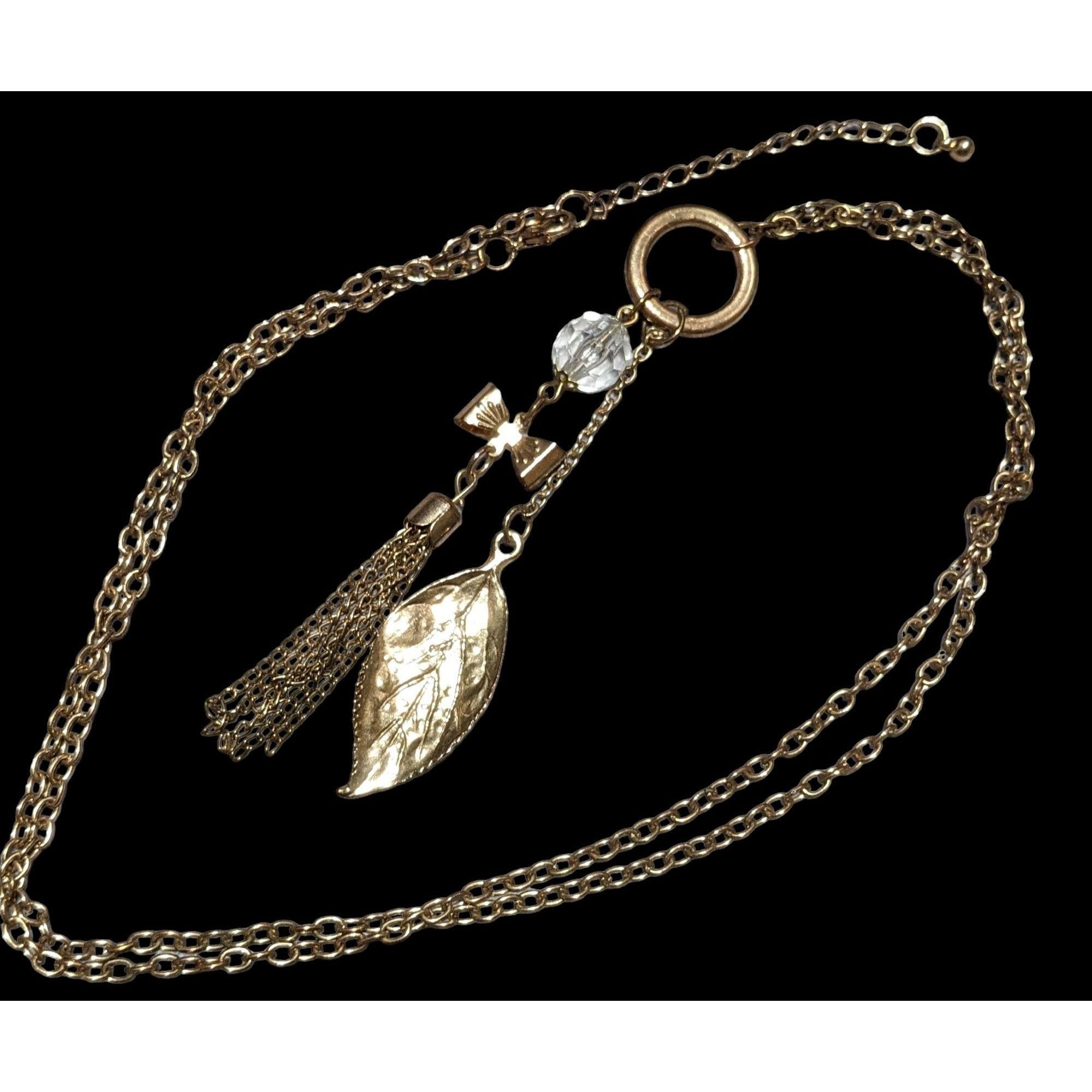 Other Gold Coquette Bow And Leaf Tassel Necklace Size ONE SIZE - 1 Thumbnail