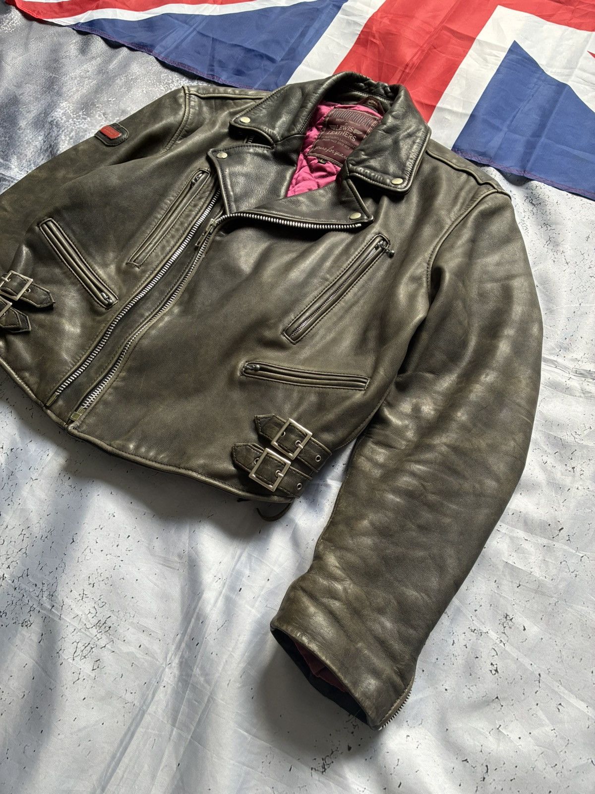 Lewis Leathers Vintage 70s-80s Lewis Leathers Roadfarer gray leather jacket Size US L / EU 52-54 / 3 - 7 Thumbnail