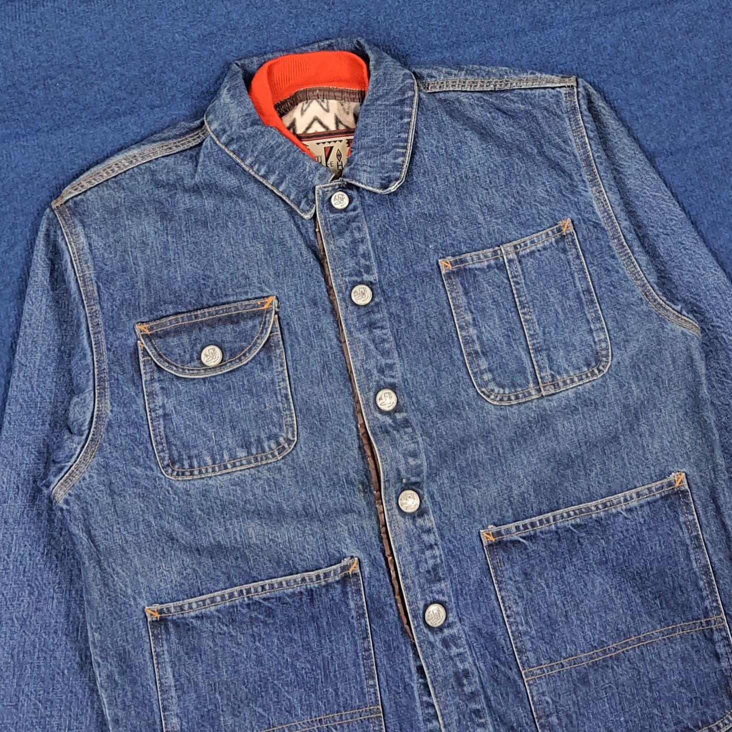 Vintage BOBSON Japan Denim Chore Jacket Blanket Lined Native Tribal Size US L / EU 52-54 / 3 - 2 Thumbnail