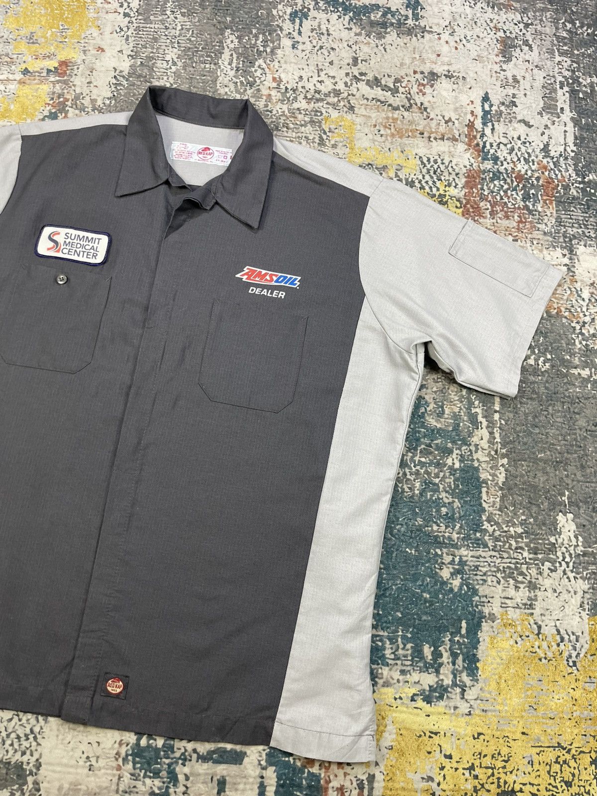 NASCAR Vtg Redkap AmsOil 2 Tone Ripstop Work Shirt Size US XL / EU 56 / 4 - 6 Thumbnail