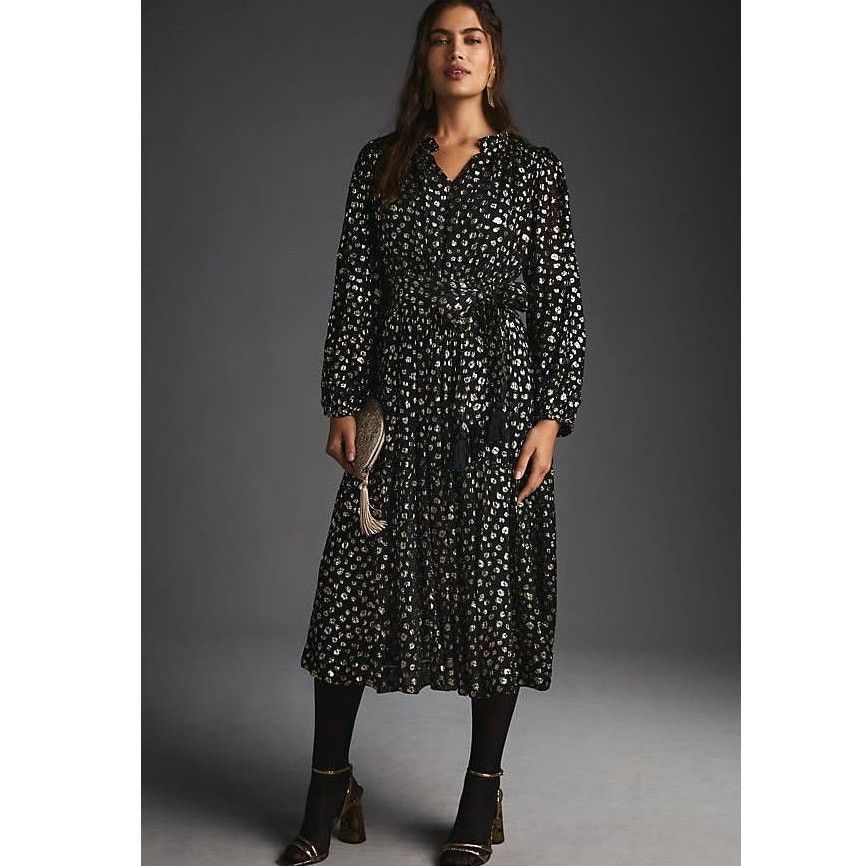 Anthropologie New Anthropologie Mille V-Neck Lurex Dress $498 XXS Black Size XXS / US 00 / IT 34 - 3 Thumbnail