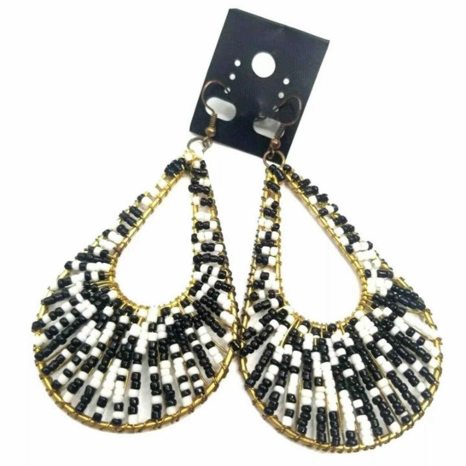 The Unbranded Brand Earrings Ladies Women Fashion Jewelry Beaded Teardrop Hoop H Size ONE SIZE - 1 Thumbnail