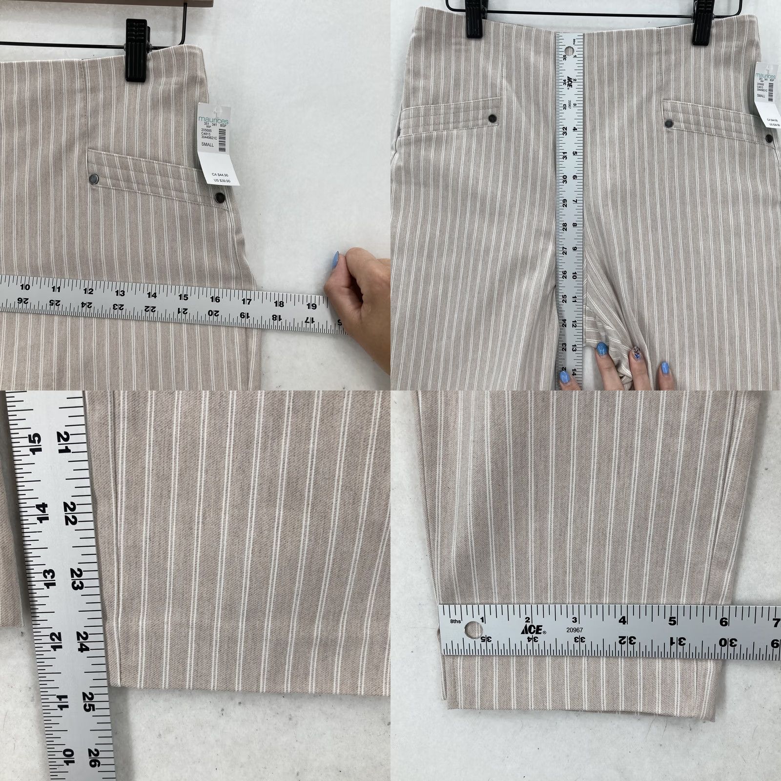 Vintage Maurices Bengaline Pants Womens Small Beige Striped Pull On Skinny Ankle Stretch Size 28" / US 6 / IT 42 - 8 Thumbnail