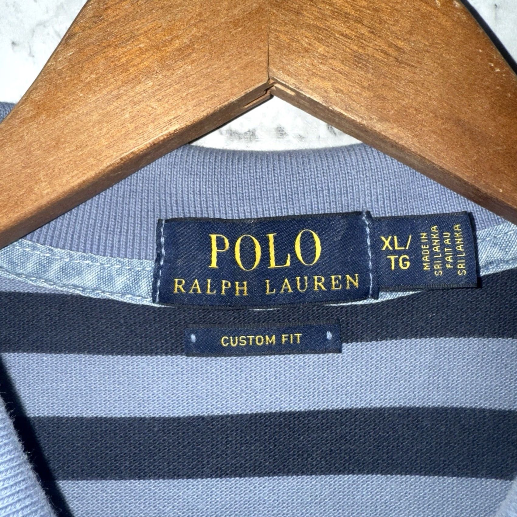 Polo Ralph Lauren Polo Ralph Lauren Polo Shirt Striped Blue XL Mens Custom Fit Shirt Size US XL / EU 56 / 4 - 4 Thumbnail