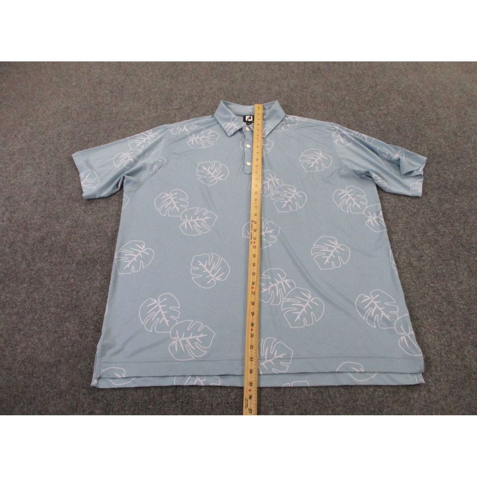 Footjoy FootJoy Polo Shirt Men 2XL Blue Leaf Print Golf Performance Stretch Sport Preppy Size US XXL / EU 58 / 5 - 3 Thumbnail