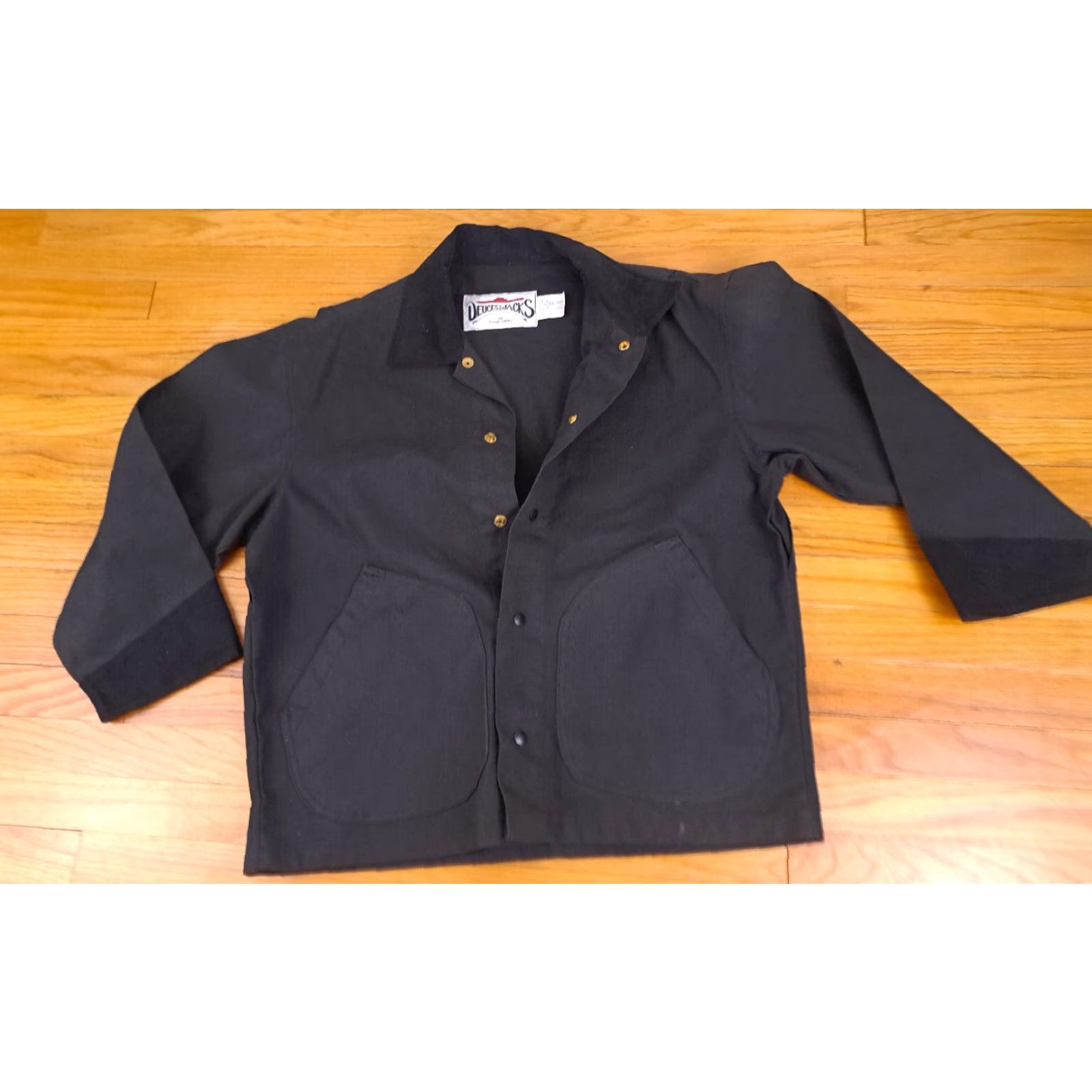 Denime VINTAGE Deuces And Jacks Black Heavy Denim Full Button Bomber Jacket L Mens 90s Motorcycle Outdoor Pockets Size US L / EU 52-54 / 3 - 4 Thumbnail