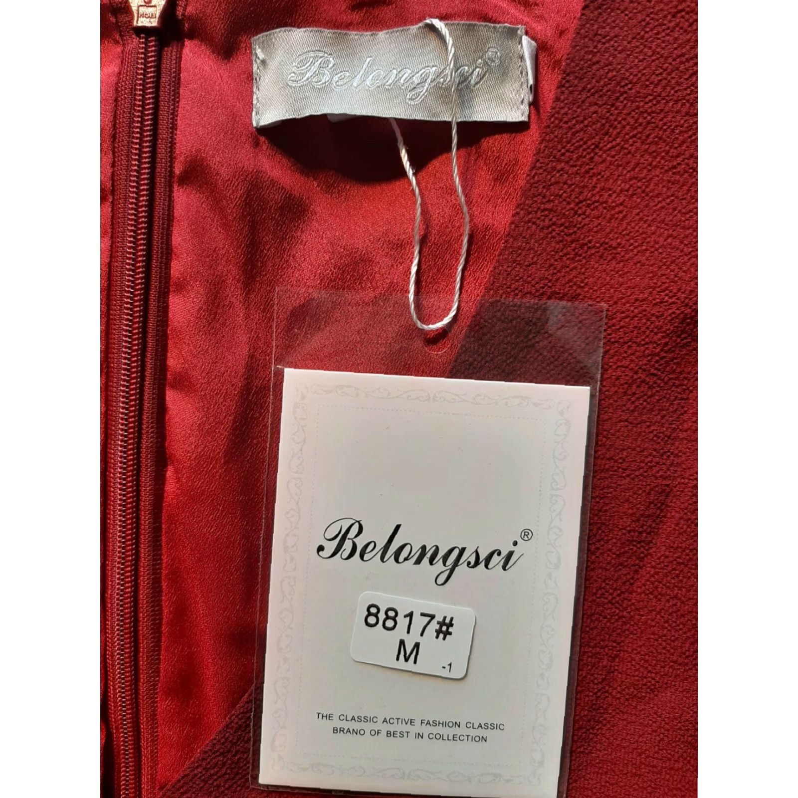 Vintage BELONGSCI Women's Dress Red Short Sleeve M Medium Bell Sleeve Mini Chiffon Wine Red Short sleeve Dresses Womens 90s-style? Size 32" / US 10 / IT 46 - 2 Thumbnail