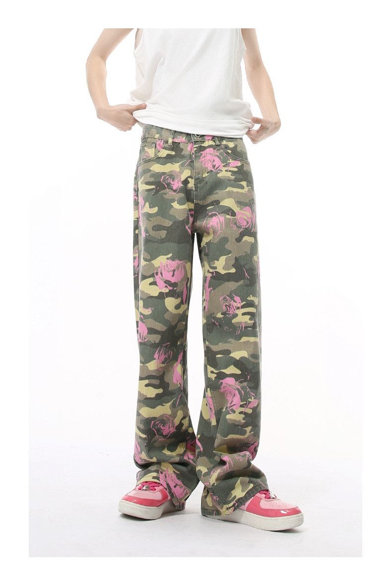 Japanese Brand × Jean Fashion pink rose camouflage heavy loose straight jeans Size US 32 / EU 48 - 1 Thumbnail