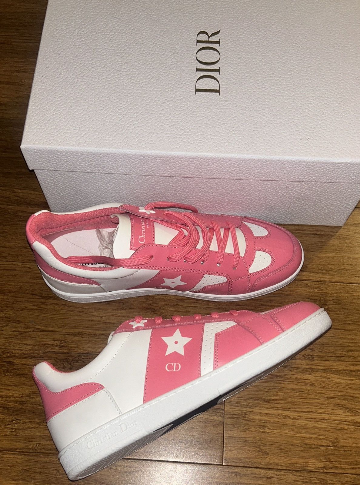 Dior Dior DIORIVIERA DIOR STAR SNEAKER White and Candy Pink Size US 8.5 / IT 38.5 - 5 Thumbnail