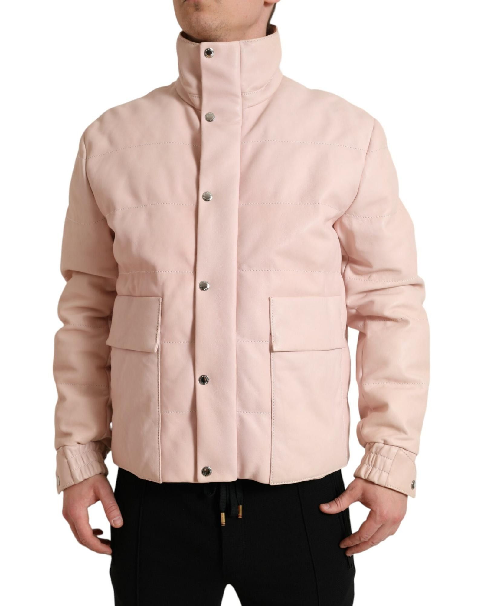 image of Dolce Gabbana Nylon Turtle Neck Puffer Jacket in Pink, Men's (Size XL)