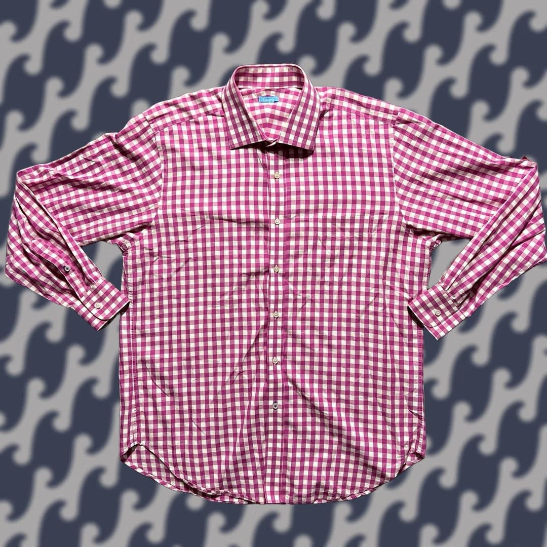J.McLaughlin J. McLaughlin Shirt Mens Large Pink Check Button Up Long Sleeve Size US L / EU 52-54 / 3 - 1 Thumbnail