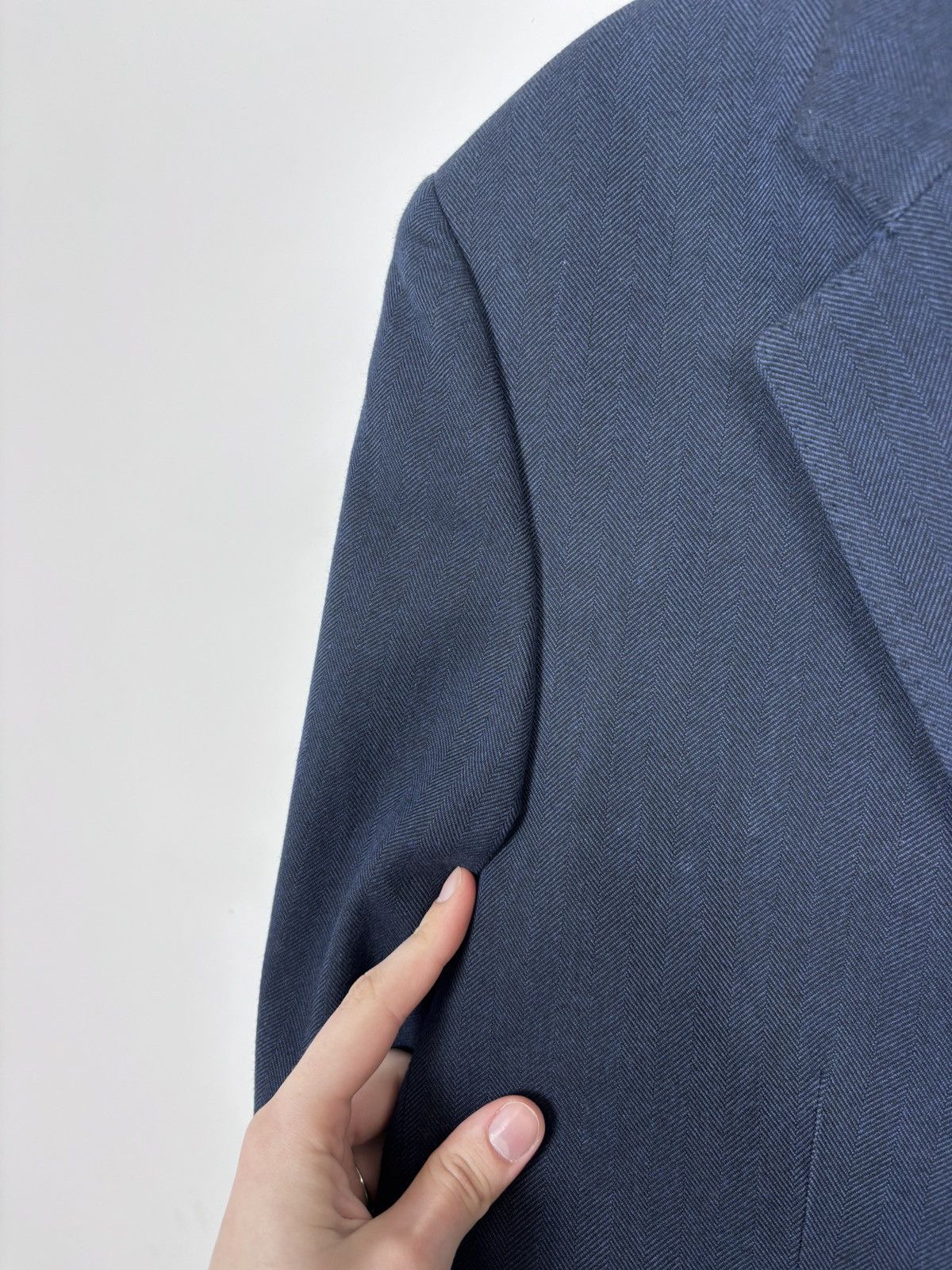 SCABAL Scabal Men’s Herringbone Navy Blue Cotton Blazer Jacket Size 40R - 24 Thumbnail