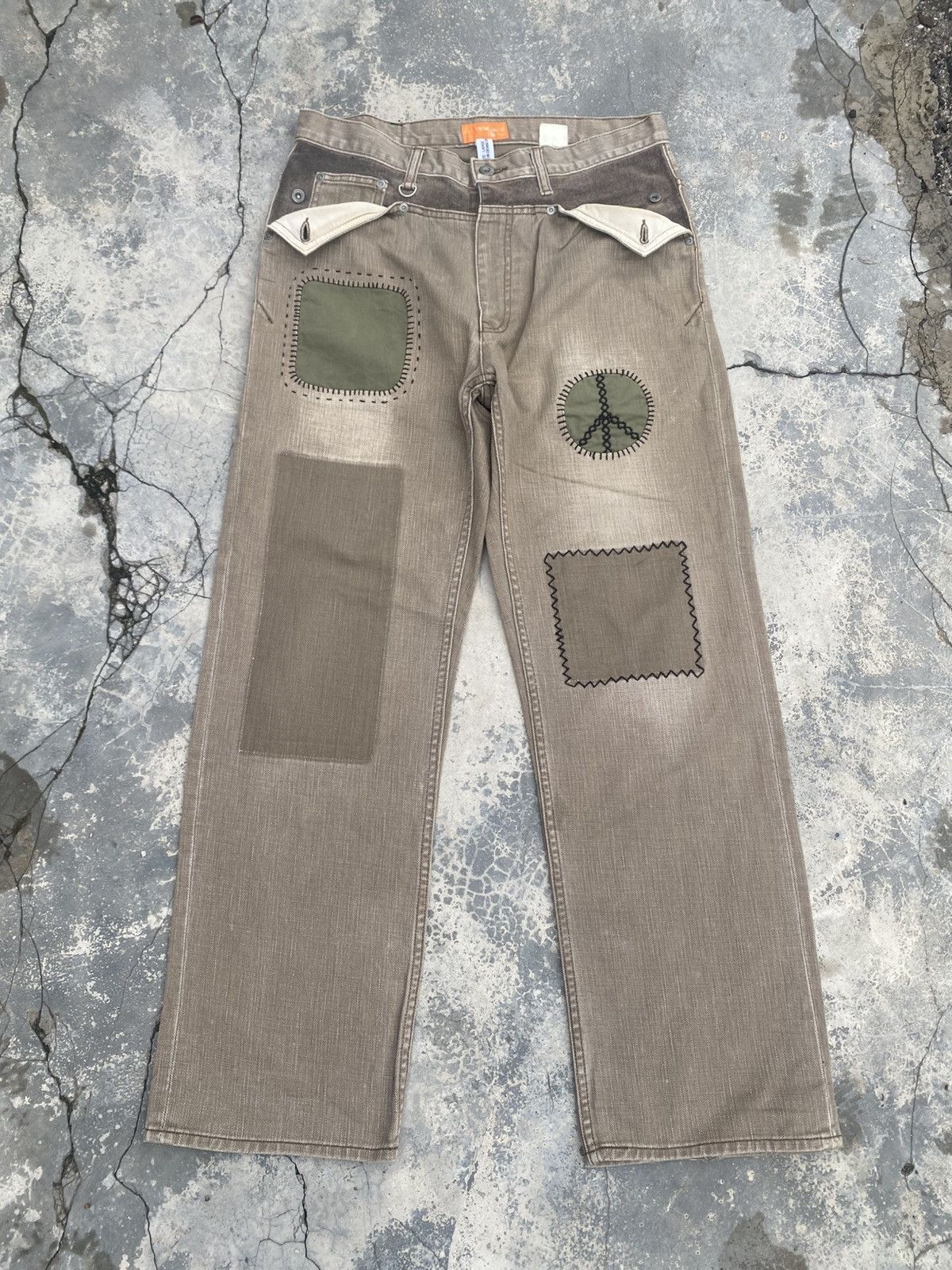 Japanese Brand Repaired Peace MONTAGE Jeans KAPITAL STYLE Size US 33 - 1 Thumbnail
