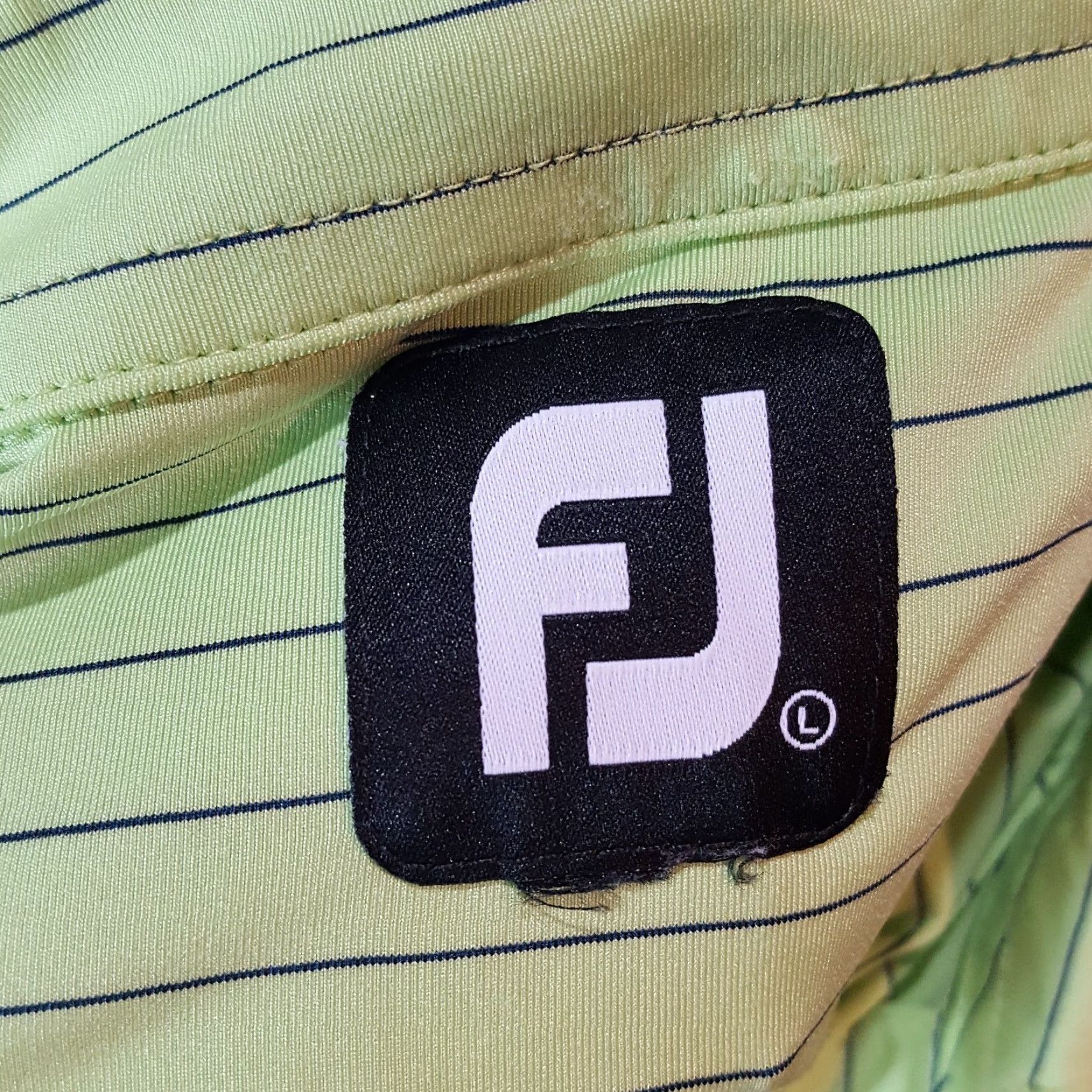 Footjoy VINTAGE FootJoy Striped Golf Polo Shirt - Large - Green - Short Sleeve - Collared - Button - Polyester Microfiber - Men's Polo Size US L / EU 52-54 / 3 - 6 Thumbnail