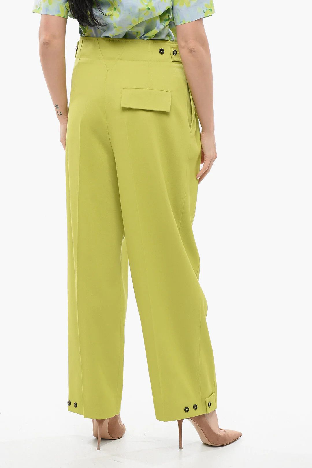 Bottega Veneta og1mm0426 Wool Palazzo Pant in Yellow Size 27" / US 4 / IT 40 - 2 Thumbnail