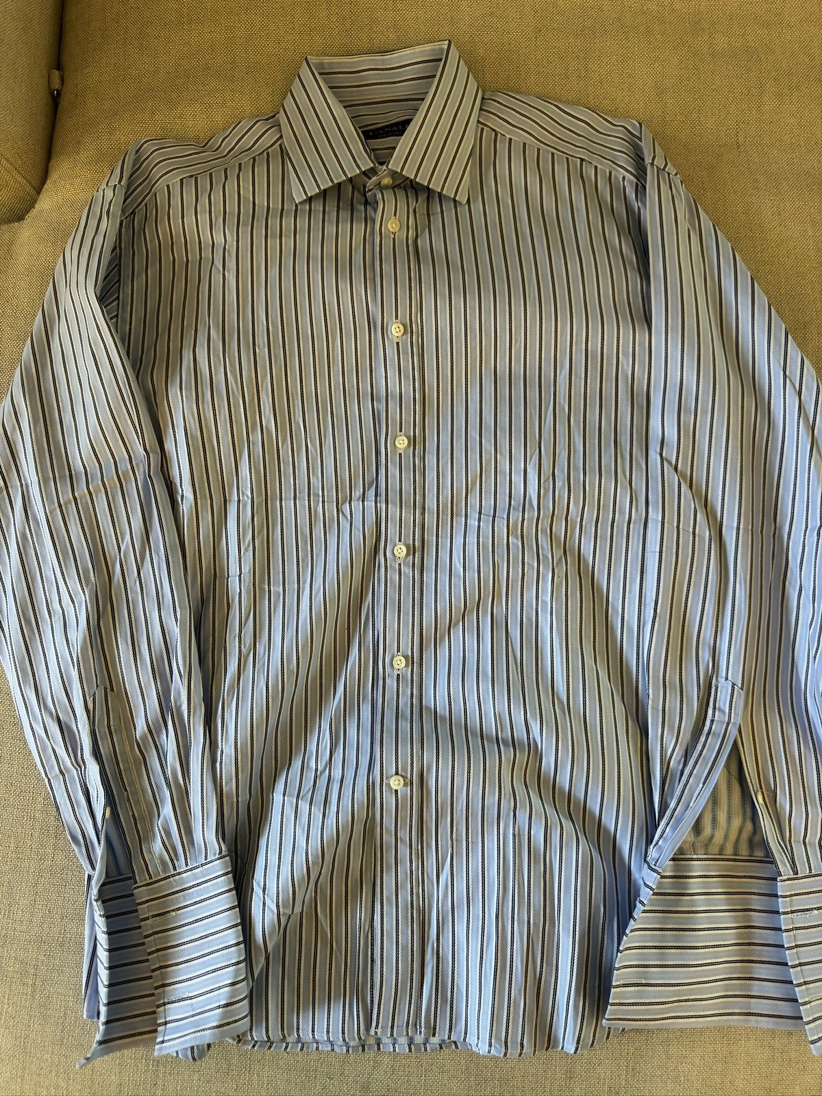 Canali CANALI Made in Italy Finely Striped French Cuff Shirt Size US XL / EU 56 / 4 - 4 Thumbnail