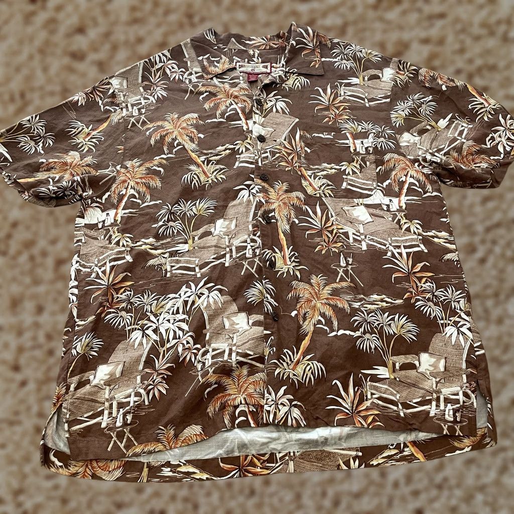 Vintage Caribbean Joe Shirt Mens XL Brown Floral Palm Tree Linen Blend Hawaiian Beach Size US XL / EU 56 / 4 - 1 Thumbnail