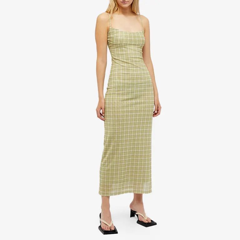 Miaou o1mle0425 Plaid Thais Midi Dress in Lemon Size XL / US 12-14 / IT 48-50 - 5 Thumbnail