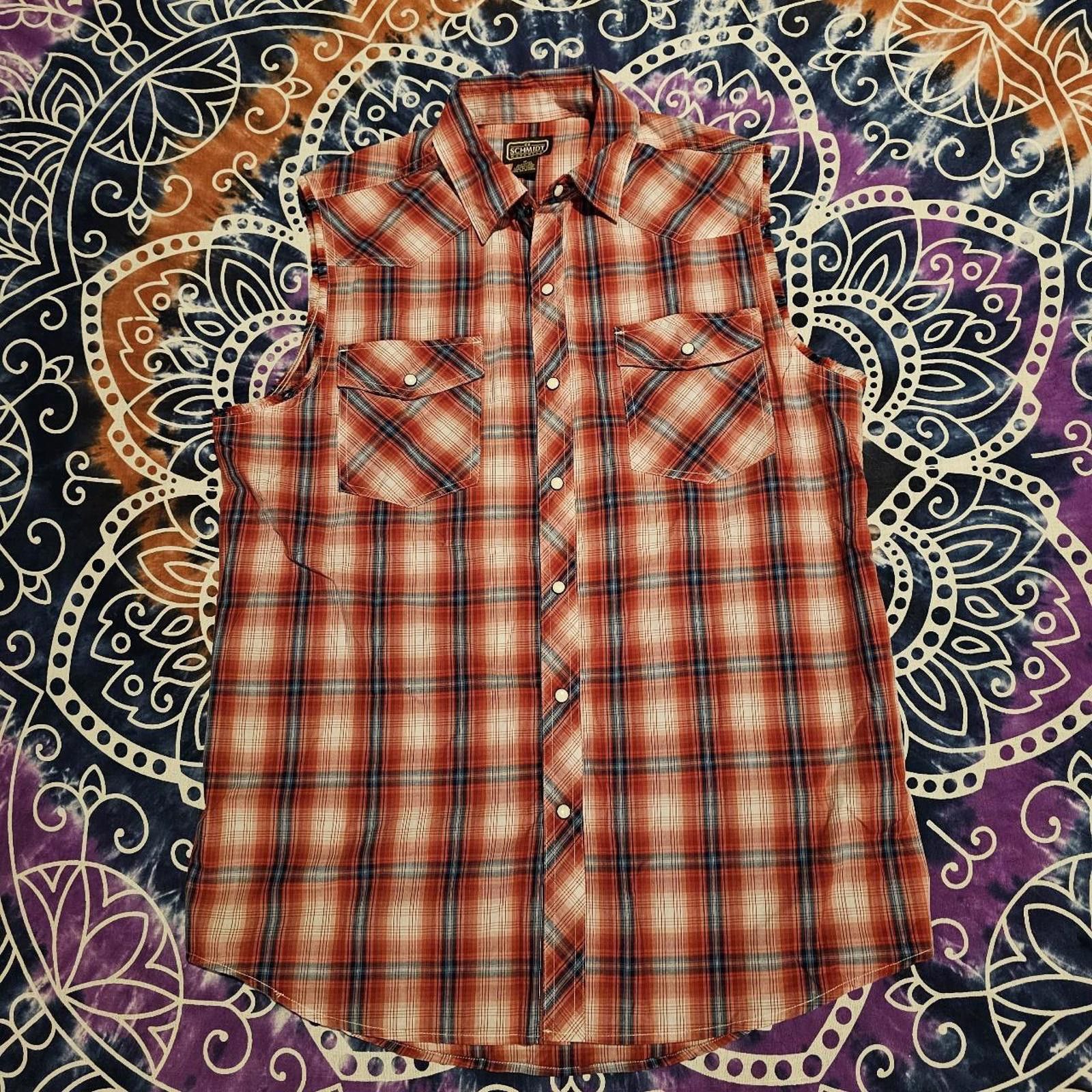 Designer Men's Red and Blue Plaid Sleeveless Button Down Shirt Size US M / EU 48-50 / 2 - 1 Thumbnail