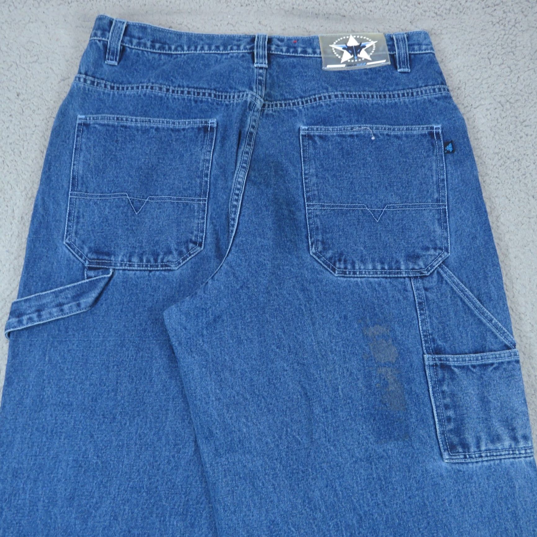 VINTAGE DELF Jeans Baggy Mens 36 5-Pocket Denim Blue Cotton Embroidered 90s Skater Grunge Pipe VTG