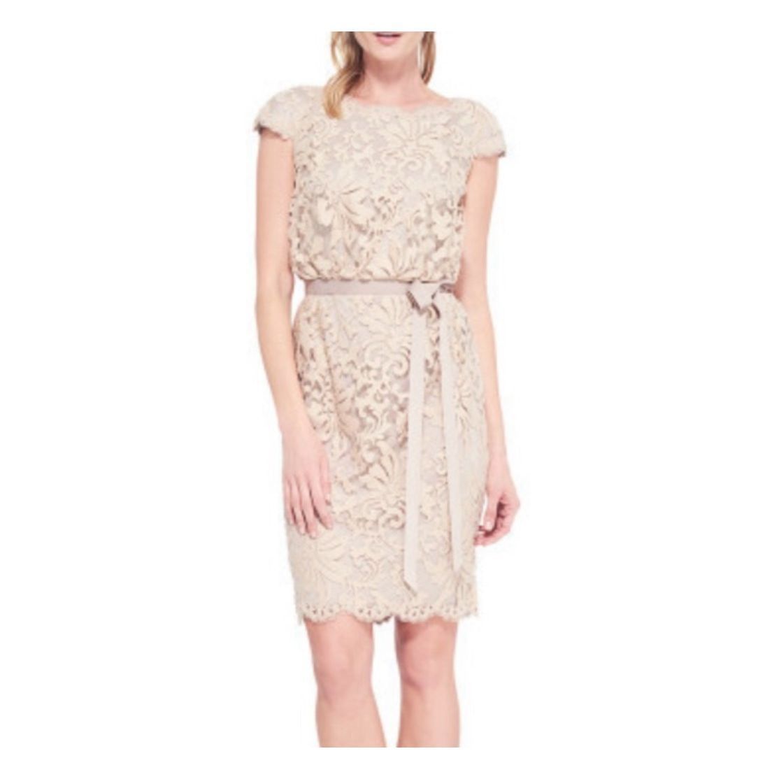 Tadashi Shodji Greta Lace Cocktail Dress Cap Sleeve Tie Wais