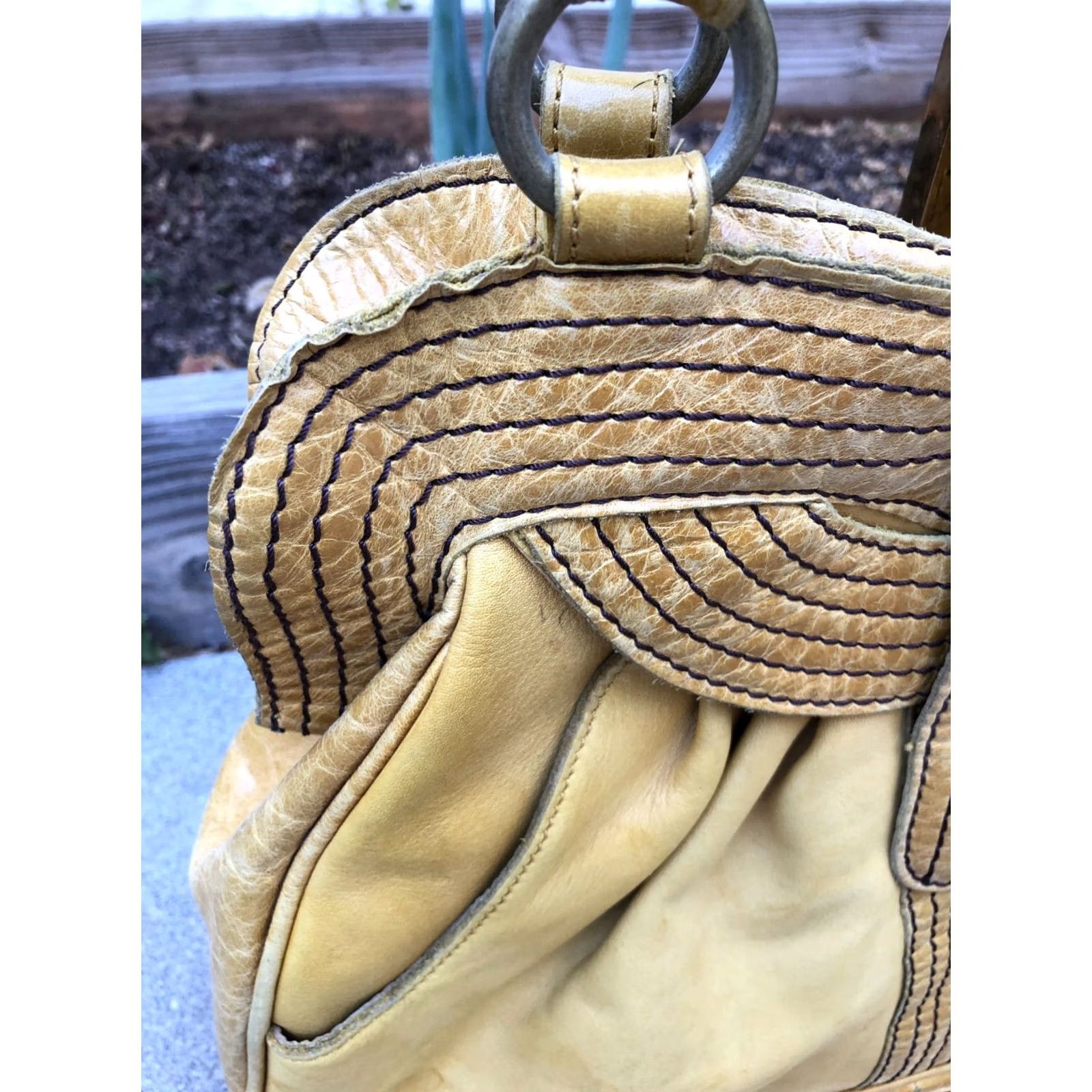 Anthropologie LUCKY PENNY ANTHROPOLOGIE Hobo Slouch Purse Women's Hand Bag Shoulder Yellow Bag Medium Yellow Satchel/Top Handle Bag Leather 15 W x 11 H x 5 D Womens Size ONE SIZE - 3 Thumbnail