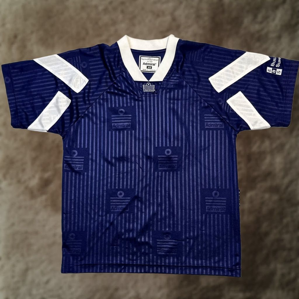 Vintage Admiral Mens Small Blue Striped Raglan V-Neck Lightweight Soccer Jersey Shirt Size US S / EU 44-46 / 1 - 1 Thumbnail