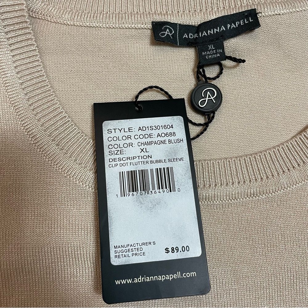 Adrianna Papell NWT New $89 Adrianna Papell Short Puff Sleeve Blush Sweater Size XL / US 12-14 / IT 48-50 - 6 Thumbnail