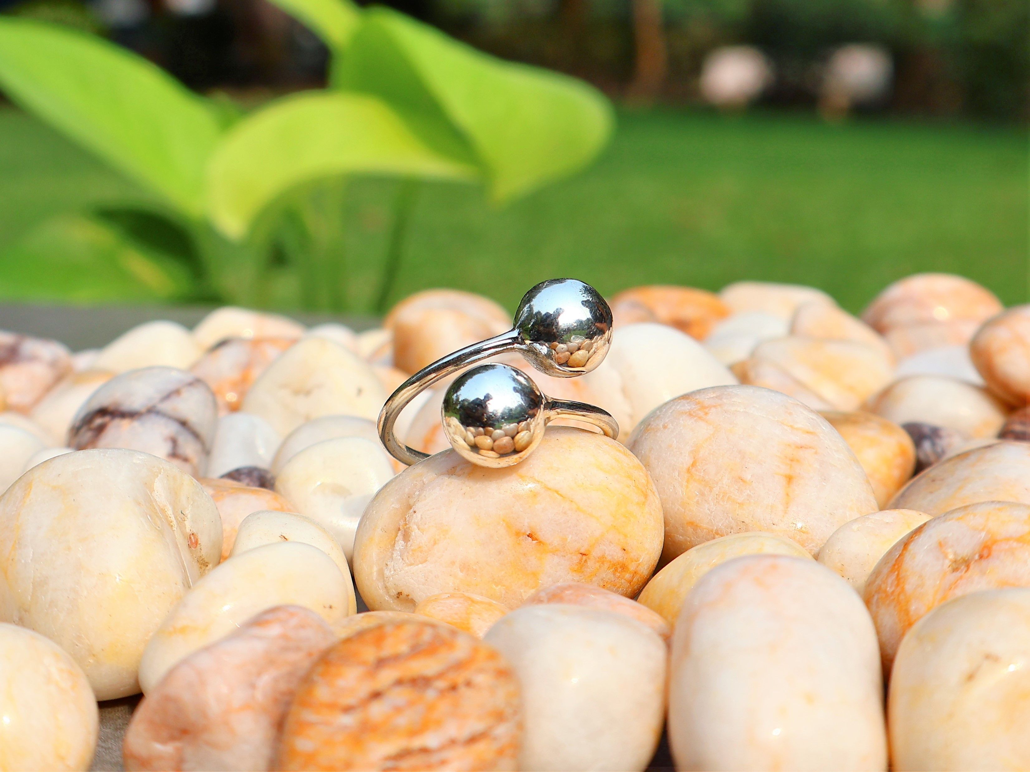 Handmade Double Ball Ring, Two Balls Ring, Ball Ring, Adjustable Ring Size ONE SIZE - 2 Thumbnail